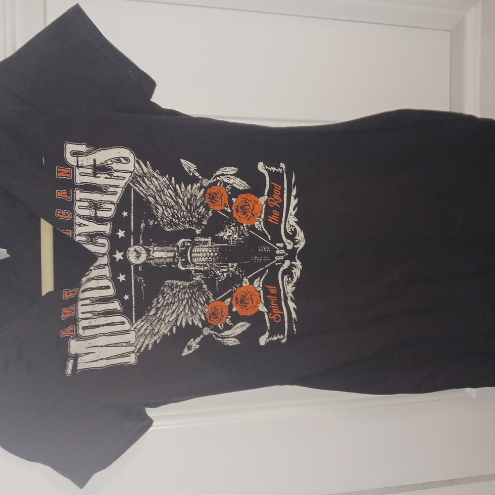 Black Graphic T-Shirt with Orange and White Design